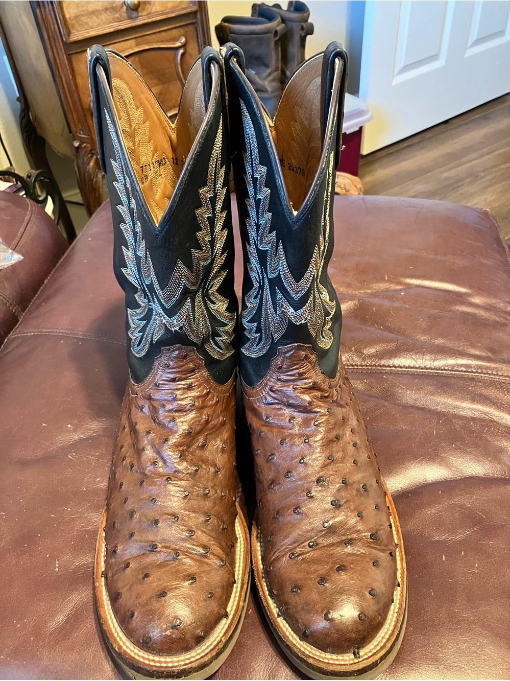 Lucchese 12EE Brown Ostrich Toe Western Boots with Black Shaft